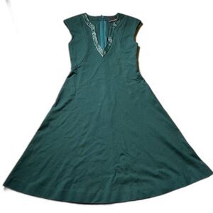 Cynthia Rowley Vintage Dress XS 0 V Neck Green Leather Cap Sleeve